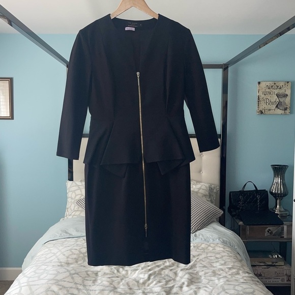 TED BAKER Black 'Jamtye' Structured Black Full 2-way Zip Dress SZ 3 = US 8 - Picture 3 of 13